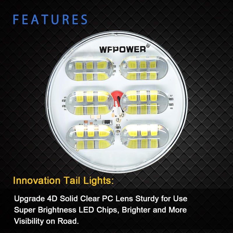 WFPOWER LED Trailer Tail Light, 2 X White 4 Inch Super Bright Round Trailer Lights, Waterproof Flush Mount Tail Lights Turn Rear Reverse Back Up Lights for Boat Trailer RV Trucks Dump Tractors 12V 24V - Image 2